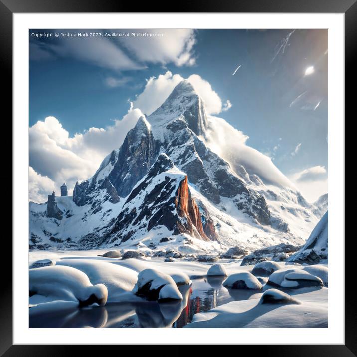 AI Snowy Rock Mountain Framed Mounted Print by Joshua Hark
