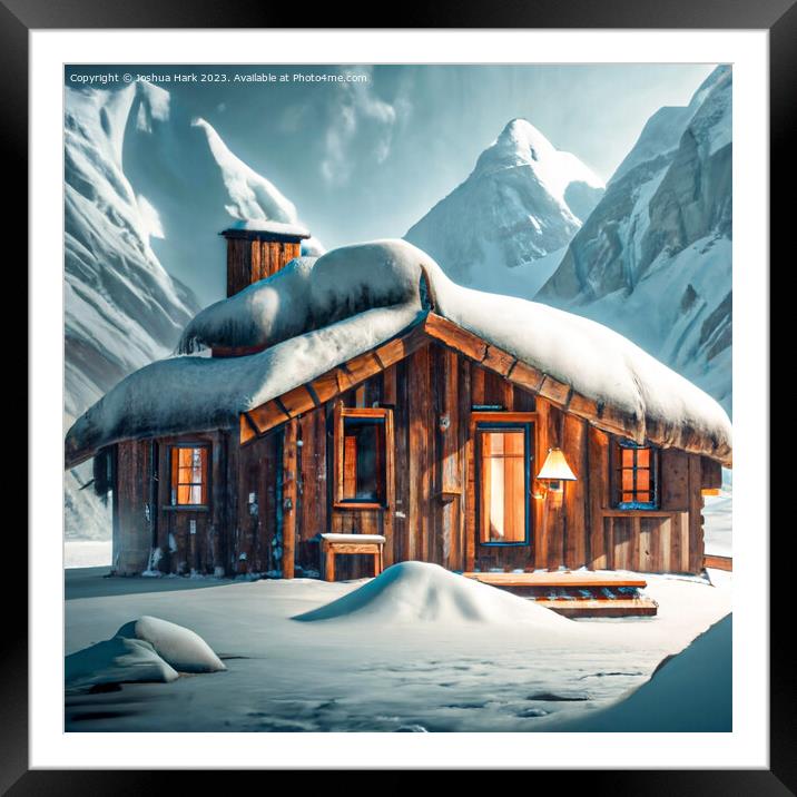 AI Wooden Hut In The Snowy Mountains Framed Mounted Print by Joshua Hark
