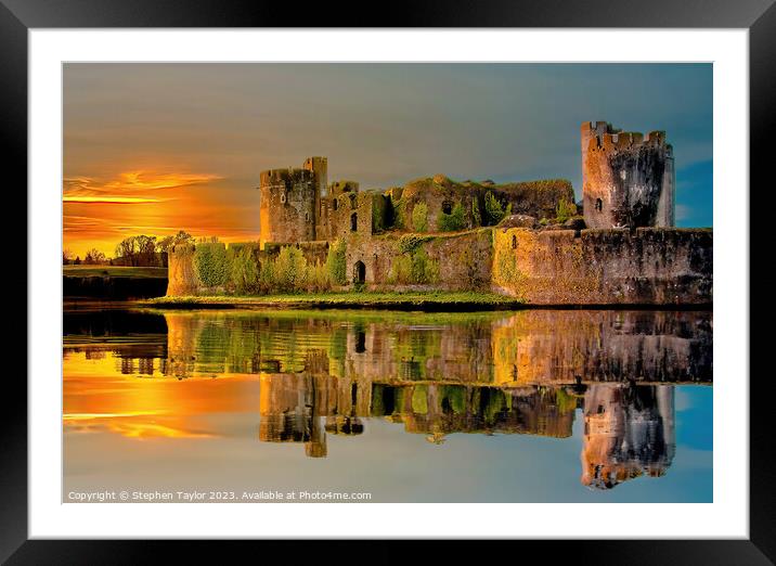 Caerphilly Castle Sunset Framed Mounted Print by Stephen Taylor
