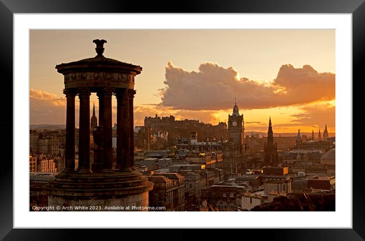 Sunset over Edinburgh city centre, Scotland, UK Framed Mounted Print by Arch White