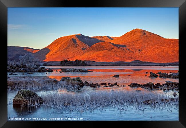 Rannoch Moor with Black mount in background, Locha Framed Print by Arch White