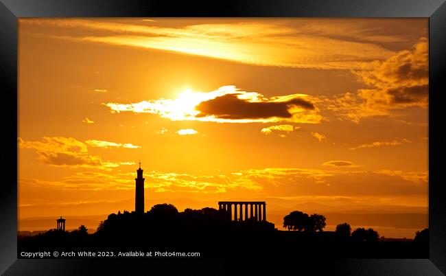 Sunset on Calton Hill, Edinburgh, Scotland, UK Framed Print by Arch White