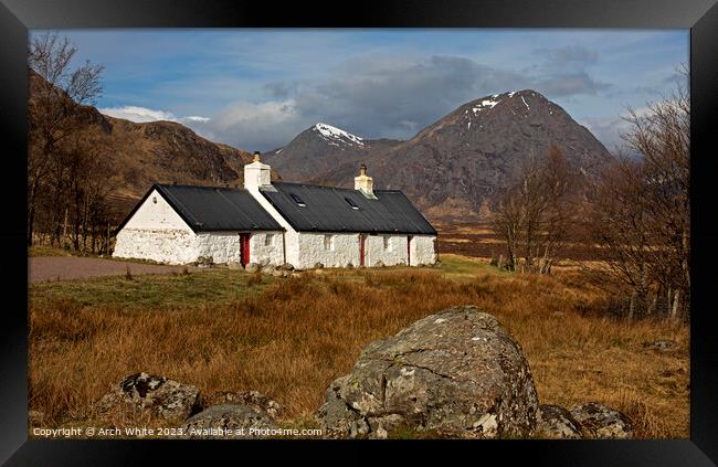 Black Rock Cottage,  with Buachaille Etive Mor, Lo Framed Print by Arch White