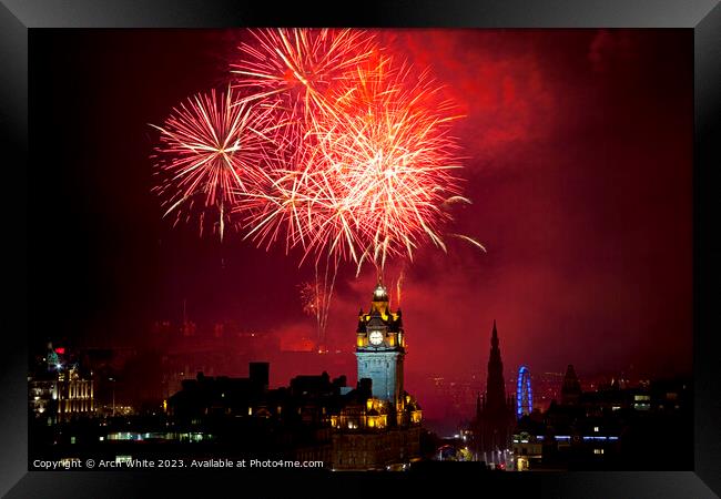 Edinburgh Festival fireworks, city centre, Scotlan Framed Print by Arch White