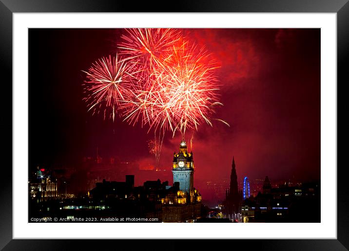 Edinburgh Festival fireworks, city centre, Scotlan Framed Mounted Print by Arch White