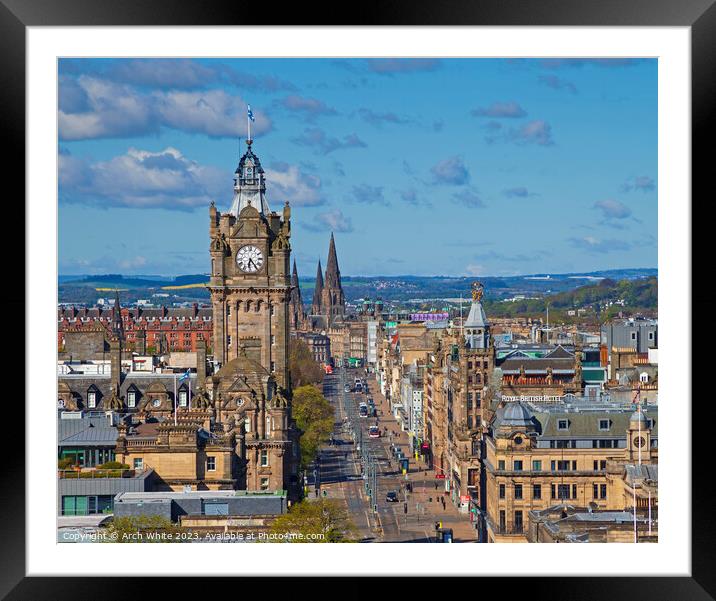 Edinburgh city centre, east to west along Princes  Framed Mounted Print by Arch White