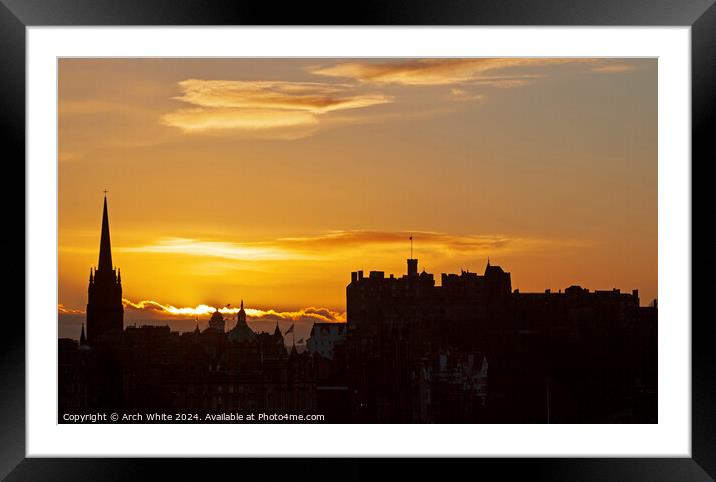 Winter sunset above castle Edinburgh, Scotland, UK Framed Mounted Print by Arch White