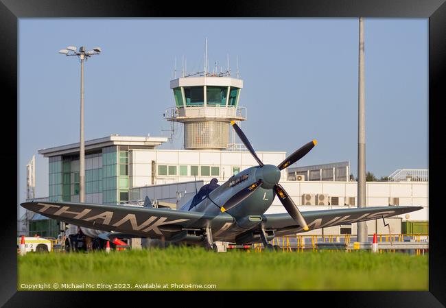 Spitfire G-PRXI at City of Derry Airport. Framed Print by Michael Mc Elroy