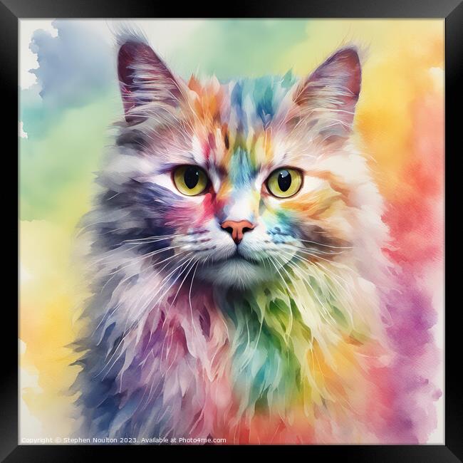Rainbow Persian Cat Framed Print by Stephen Noulton