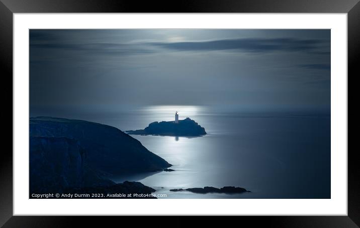 Lighthouse by Moonlight Framed Mounted Print by Andy Durnin