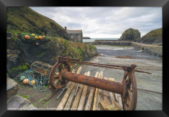 Mullion Cove Harbour, Winch Framed Print by Andy Durnin