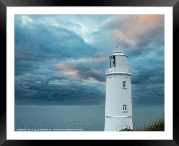 Trevose Head Lighthouse Dramatic Framed Mounted Print by Andy Durnin