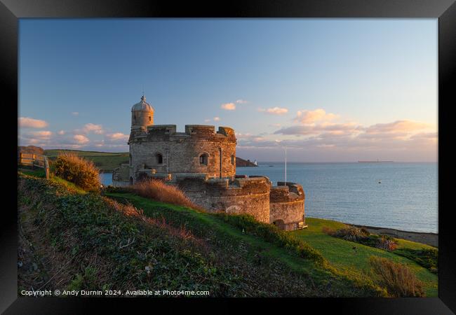 Sunset Light Reflecting on St Mawes Castle  Framed Print by Andy Durnin