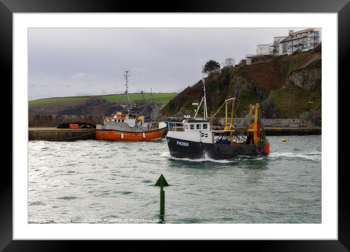 Trawlers at Mevagissey Harbour Framed Mounted Print by Andy Durnin