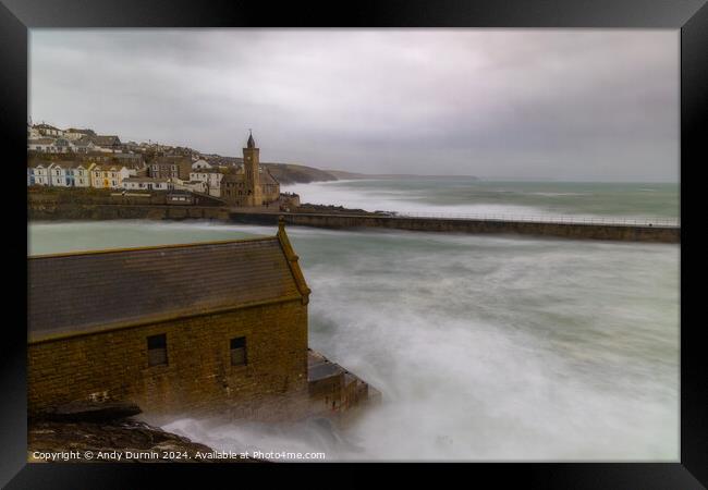 Storm Isha at Porthleven Framed Print by Andy Durnin