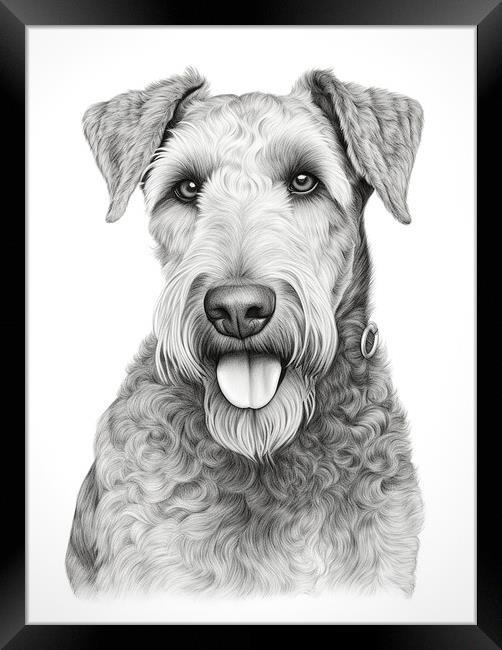 Airedale Terrier Pencil Drawing Framed Print by K9 Art