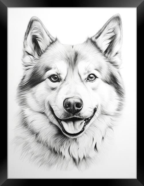 Akita Pencil Drawing Framed Print by K9 Art