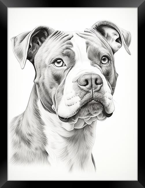 American Bulldog Pencil Drawing Framed Print by K9 Art