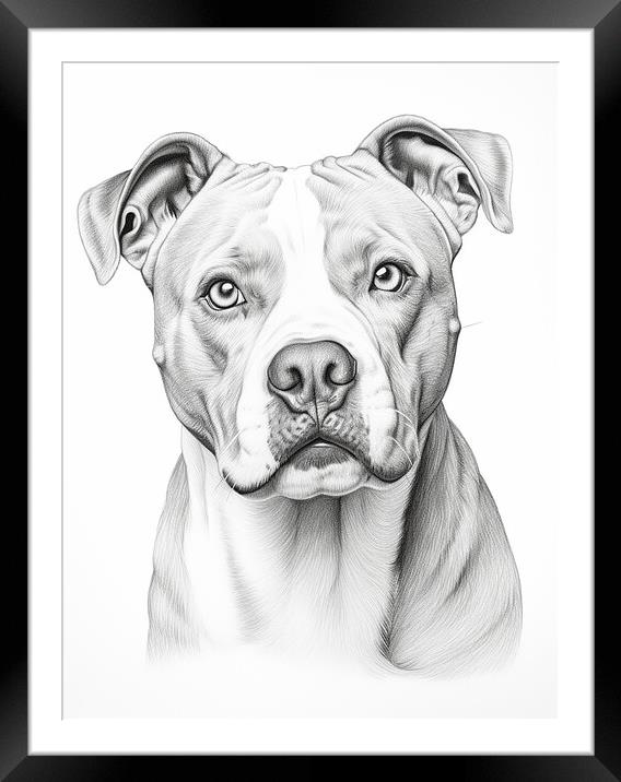 American Bulldog Pencil Drawing Framed Mounted Print by K9 Art