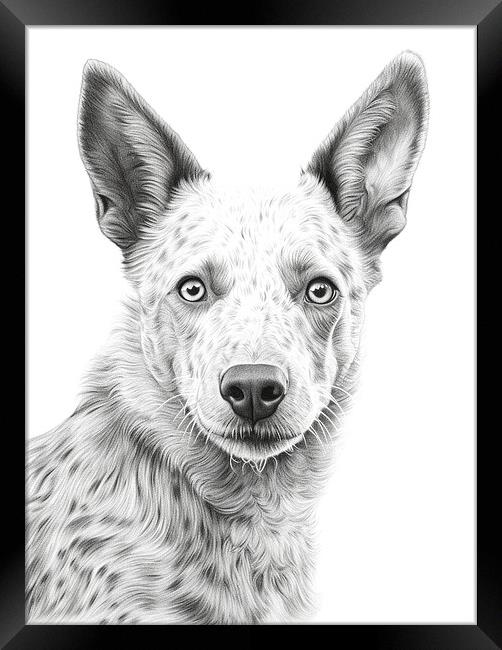 Australian Cattle Dog Pencil Drawing Framed Print by K9 Art
