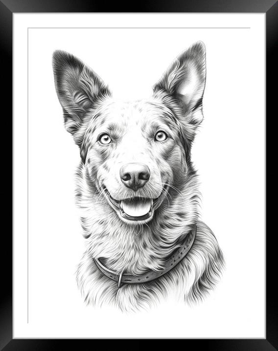 Australian Cattle Dog Pencil Drawing Framed Mounted Print by K9 Art