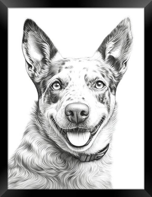 Australian Cattle Dog Pencil Drawing Framed Print by K9 Art