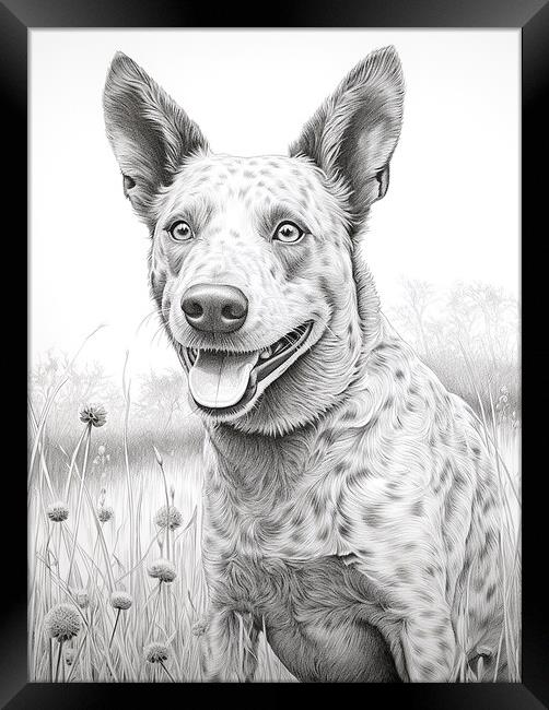 Australian Stumpy Tail Dog Pencil Drawing Framed Print by K9 Art