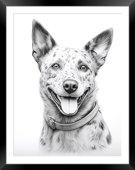 Australian Stumpy Tail Dog Pencil Drawing Framed Mounted Print by K9 Art
