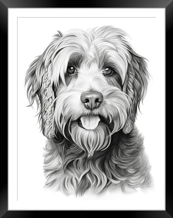 Barbet Pencil Drawing Framed Mounted Print by K9 Art