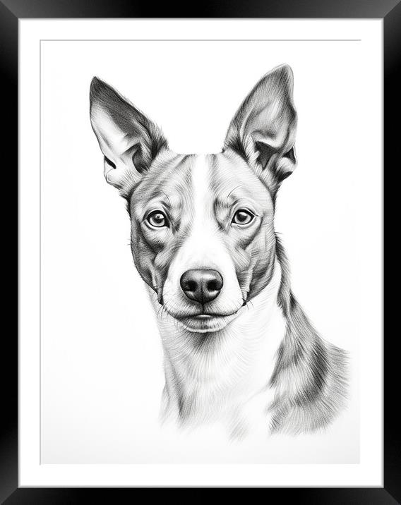 Basenji Pencil Drawing Framed Mounted Print by K9 Art