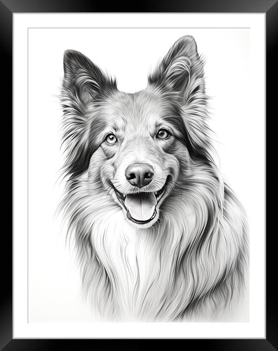 Belgian Sheepdog Pencil Drawing Framed Mounted Print by K9 Art