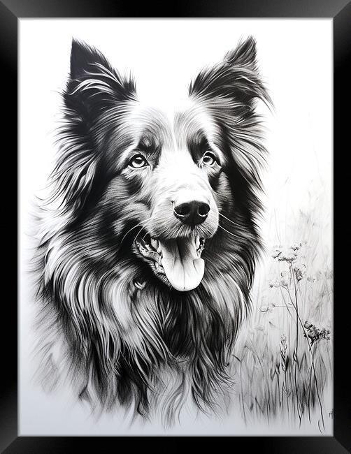 Belgian Sheepdog Pencil Drawing Framed Print by K9 Art