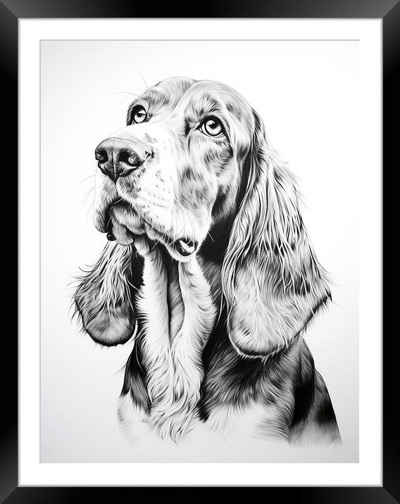 Basset Hound Pencil Drawing Framed Mounted Print by K9 Art
