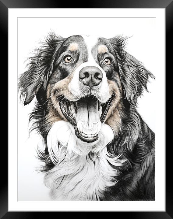 Bernese Mountain Dog Pencil Drawing Framed Mounted Print by K9 Art