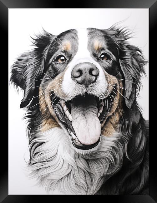Bernese Mountain Dog Pencil Drawing Framed Print by K9 Art