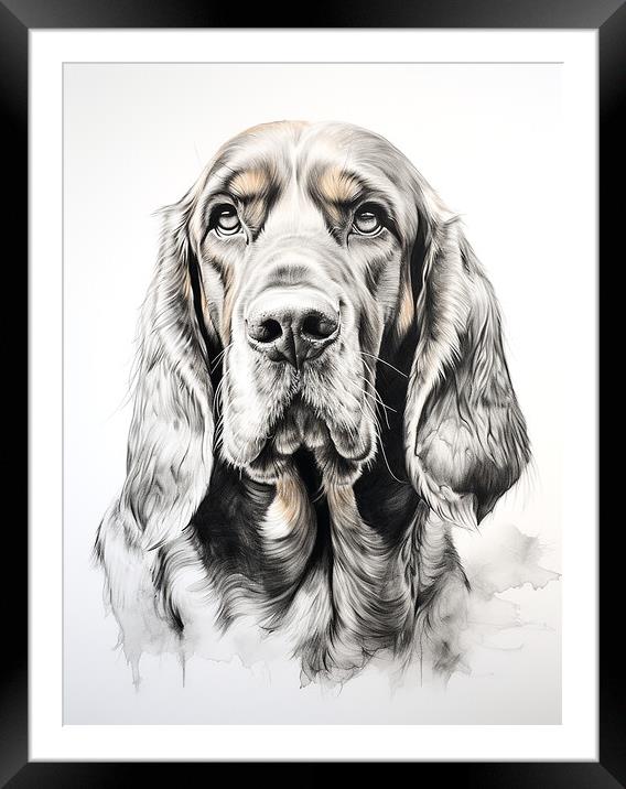Bloodhound Pencil Drawing Framed Mounted Print by K9 Art