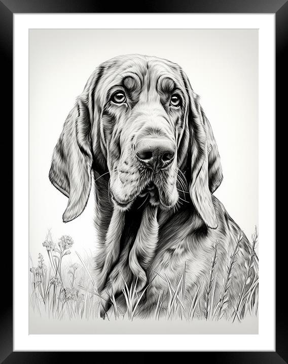 Bloodhound Pencil Drawing Framed Mounted Print by K9 Art