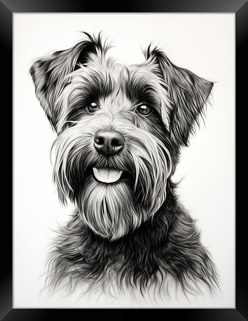 Black Russian Terrier Pencil Drawing Framed Print by K9 Art