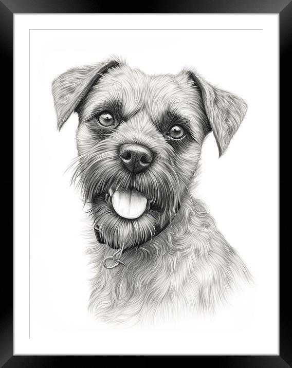 Pencil Drawing Border Terrier Framed Mounted Print by K9 Art