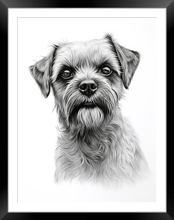 Pencil Drawing Border Terrier Framed Mounted Print by K9 Art