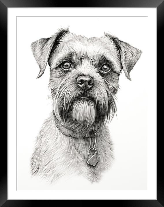 Pencil Drawing Border Terrier Framed Mounted Print by K9 Art