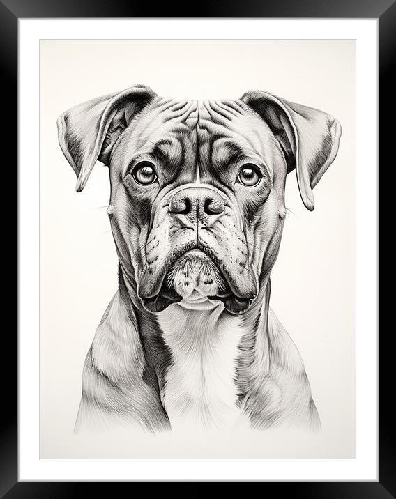 Boxer Pencil Drawing Framed Mounted Print by K9 Art