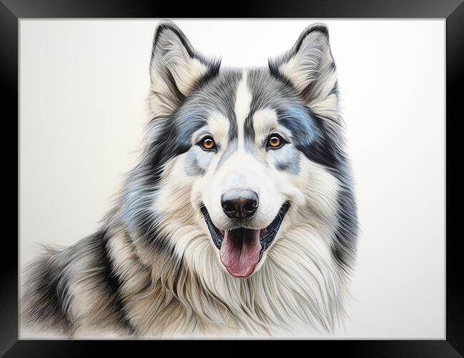 Alaskan Malamute Pencil Drawing Framed Print by K9 Art