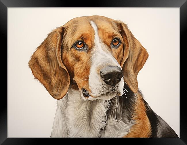 American Foxhound Pencil Drawing Framed Print by K9 Art