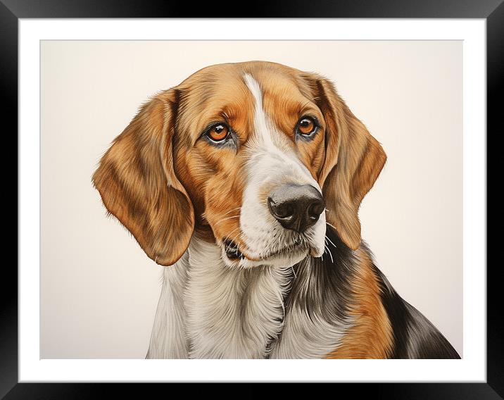 American Foxhound Pencil Drawing Framed Mounted Print by K9 Art
