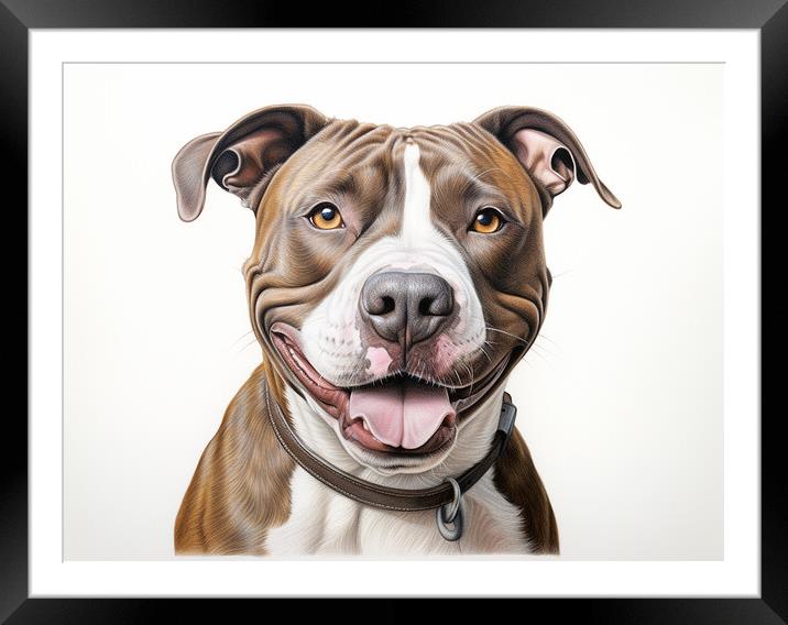 American Staffordshire Terrier Pencil Drawing Framed Mounted Print by K9 Art