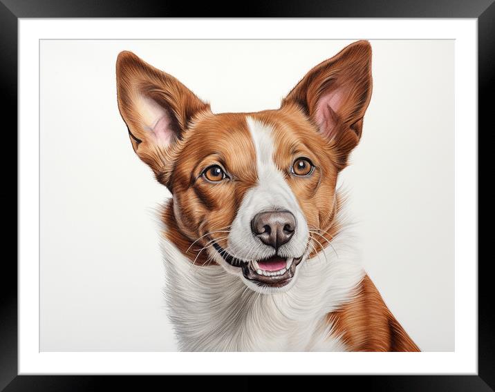 Basenji Pencil Drawing Framed Mounted Print by K9 Art