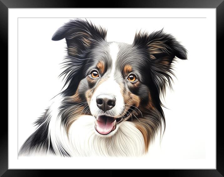 Pencil Drawing Border Collie Framed Mounted Print by K9 Art