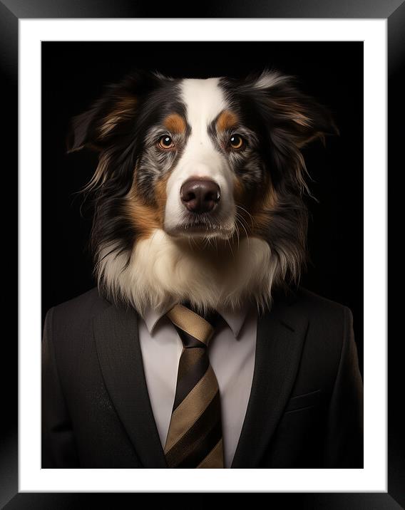 Australian Shepherd Dog Framed Mounted Print by K9 Art