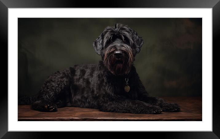 Black Russian Terrier Framed Mounted Print by K9 Art